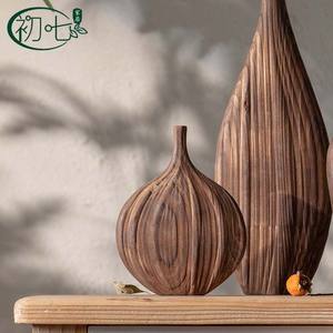 Florero de madera maciza hecho a mano, estilo Wabi Sabi, adorno decorativo de escritorio para sala de estar, arreglo de flores secas - Product Image 5