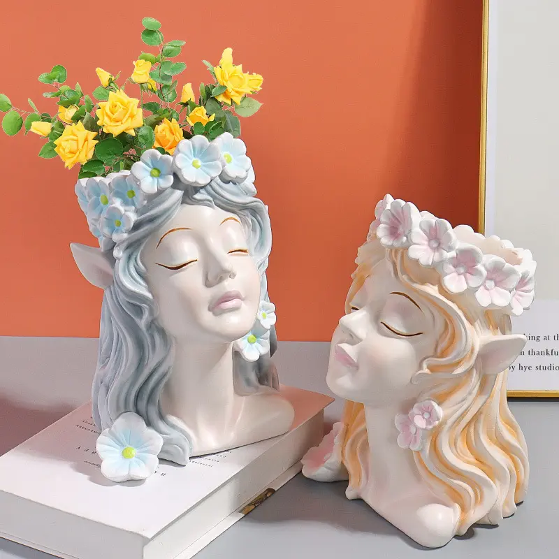 यूरोपीय शैली की घर की सजावट रचनात्मक फूल परी लड़की फूलदान फूलदान लिविंग रूम फ़ोयर राल सजावट