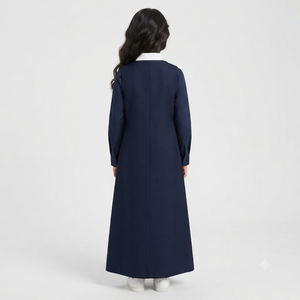 Ensemble d'uniforme scolaire personnalisé pour filles, bleu marine, robe sans manches, chemise blanche à boutons, tissu tricoté de qualité supérieure, pour enfants - Product Image 2