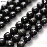 Perles rondes lisses en obsidienne naturelle en vrac pour la création de bijoux