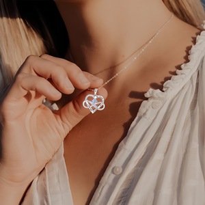 Nuova Collana Transfrontaliera a Cuore <span class=keywords><strong>Infinito</strong></span> in Rame con Bambù, Ciondolo alla Moda con Zirconi e Scritta 'I Love You', Regalo di San Valentino - Product Image 1