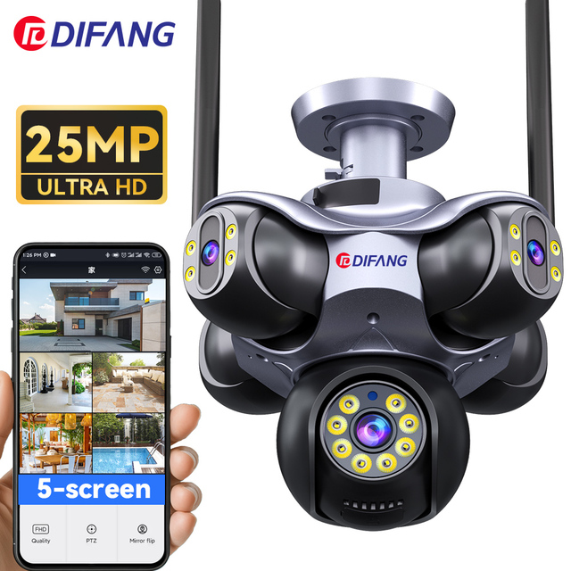5 Lenses WiFi Home Security Cctv Camera with 25MP Night Vision Motion Detection Wide Angle PTZ Camera Surveillance Camera