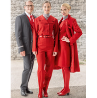Uniforme de stewardesse australienne sur mesure, design de veste longue rouge, pantalon, jupe et chemise blanche