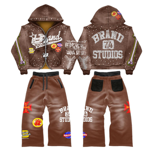 Premium Quality Tracksuit Full <b>Zip</b> <b>Hooded</b> Sweatshirt Set Brown Green Print Streetwear Adult Unisex Autumn Wear Tracksuit - Product Image 1