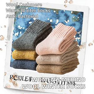 Calcetines gruesos de lana <span class=keywords><strong>merino</strong></span> 100% y cachemira para mujer, cálidos, suaves, lisos, casuales, deportivos, antibacterianos, de caña alta, con diseño de dibujos animados en el puño. - Product Image 2