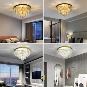 Lustre <span class=keywords><strong>LED</strong></span> en cristal Capiz à 3 niveaux de 50 cm de large, avec <span class=keywords><strong>6</strong></span> douilles E14, 110V, profil bas, doré, en stock aux États-Unis - Product Image 3