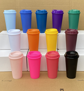 Biểu tượng tùy chỉnh in macaroon uống Mugs tái sử dụng 16oz cứng PP Cà Phê Cốc nhựa có nắp đậy - Product Image 1