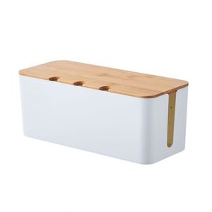 Desktop Home Office Cable Management Box Bamboo Lid <b>Multi</b> Power Plug Home Office Cable Management Cable <b>Socket</b> Storage Box - Product Image 3