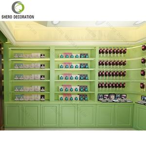 Vitrine de magasin de parfums haut de gamme verte, étagère de maquillage, design d'intérieur de boutique de parfums, mobilier d'exposition de parfums - Product Image 4