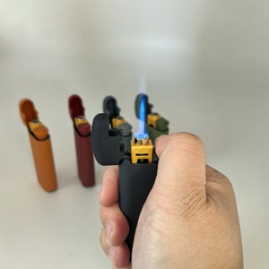 Briquet torche électronique coupe-vent en acier inoxydable, à gaz butane, pour cigarettes, avec pare-vent mince en plastique - Product Image 2