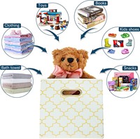 Cubes de rangement pliables en tissu blanc crème doré, 3 pièces, avec poignées en acier inoxydable, pour organiser les vêtements, les jouets, les livres, les chaussures et les sacs