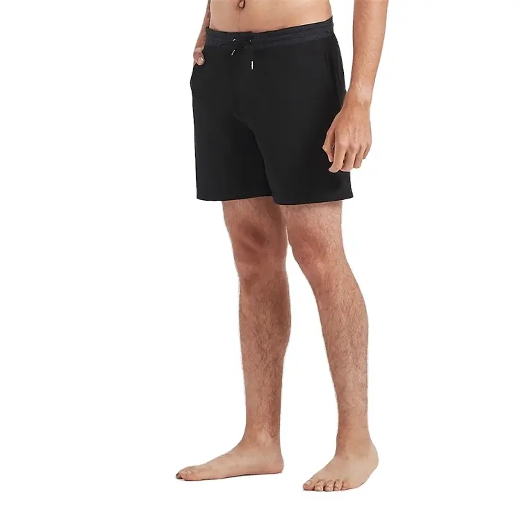 Men Quick Dry Swim Trunk 4 Way Stretch Recycled Polyester All Black Board Short