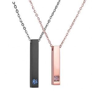 Engraved Stainless Steel Vertical Bar <b>Name</b> Couple <b>Custom</b> Mental <b>Necklace</b> Personalized Blue Pink Stone Women Men Jewelry - Product Image 1