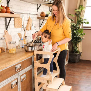 Torre Montessori Clásico Ayudante de cocina de madera Torre Taburete Aprendizaje personalizado Plegable Multi-Asistente de cocina Moderno Tradicional - Product Image 4