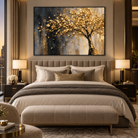 Arbre de prospérité à feuilles dorées, peinture sur toile texturée 3D, art mural de luxe pour hôtel, villa, salon, couloir