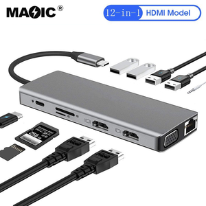 <span class=keywords><strong>Adaptador</strong></span> USB C <span class=keywords><strong>a</strong></span> <span class=keywords><strong>HDMI</strong></span> Dual, estación de acoplamiento 12 en 1 <span class=keywords><strong>a</strong></span> <span class=keywords><strong>HDMI</strong></span> Dual <span class=keywords><strong>VGA</strong></span> RJ45 1000Mbps Gigabit tipo C hub 12 puertos, nuevos productos - Product Image 2