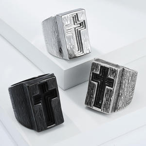 Cross Titanium Steel <b>Ring</b> For Men Black Antique Silver Cross Pattern Punk Style Hip Hop Religious Jewelry Gift - Product Image 1