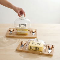 Beurrier en verre nordique avec couvercle et couteau, boîte à beurre hermétique pour le fromage, l'avocat, le gâteau, conservation fraîcheur garantie