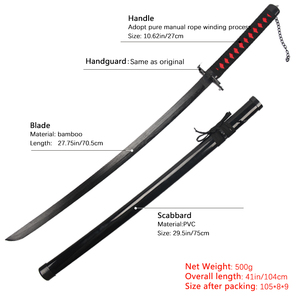 104Cm venta al por mayor Anime <span class=keywords><strong>Bleach</strong></span> Ichigo seguridad Kidults juegos de rol juguete de madera Katana espadas para Cosplay jugando niños - Product Image 5