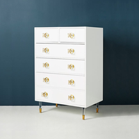 Commode à 6 tiroirs blanche de style européen moderne, fabriquée à la main, avec accents en acier inoxydable, meuble de rangement en bois pour chambre et salon