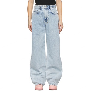 Pantalones Vaqueros de Mezclilla Azul Claro de Pierna Ancha 100% Algodón para Mujer - Product Image 3
