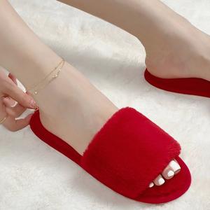 Breathable Warm Canvas Cotton Velvet Mules PVC Outsole Artificial Plush Lining Durable Flat-bottom <b>Women</b> All Seasons Evergreen - Product Image 6