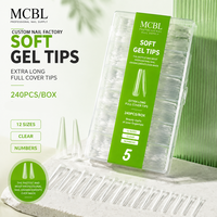 Faux ongles en gel souple à couverture complète, longs, forme cercueil, transparents, 240 pièces, OEM ODM, emballage personnalisé, vente en gros, fournitures pour salons de manucure