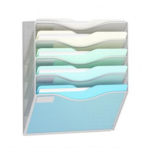 Porte-documents mural en métal à 5 poches, organiseur de dossiers suspendus en maille, support détachable pour documents et magazines à fixer sur porte ou mur - Product Image 3