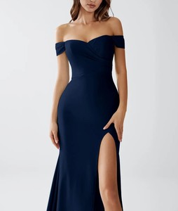 Nuevo Vestido Largo Ajustado de Punto Elástico Azul Marino Oscuro para Mujer, Elegante y Casual - Product Image 3