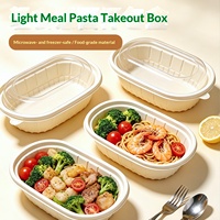 Boîte à emporter ovale jetable en amidon de maïs de 750 ml pour repas légers, bento, pâtes, salade, avec couvercle
