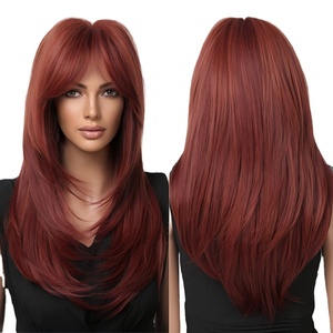 Nuova <span class=keywords><strong>Parrucca</strong></span> Sintetica Completamente Realizzata a Macchina, Stile Cosplay Punk, Ombré <span class=keywords><strong>Rosa</strong></span> e Marrone Scuro, Capelli Lunghi Lisci con Frangia per Donne - Product Image 1