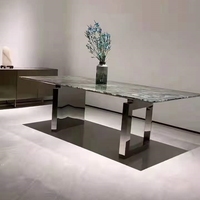 Table de salle à manger rectangulaire en marbre avec plateau en acier inoxydable et miroir, design de créateur, en promotion