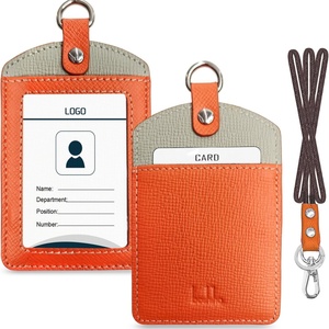 Boshiho Factory Office Badge Holder Real <b>Leather</b> ID Badge Card Holder with Neck <b>Lanyard</b> ID Card Holder - Product Image 1