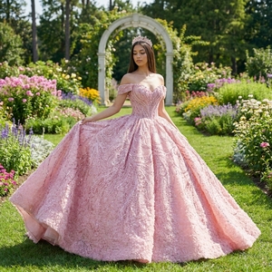 Robe de mariée de luxe rose pâle Dy6948, faite à la main, ornée de perles et de sequins, robe de bal scintillante naturelle pour mariée - Product Image 1
