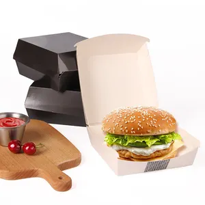 Biologisch Afbreekbaar Grote Clamshell Hamburger Doos Takeaway Hot Dog Papier Verpakking Burger Box