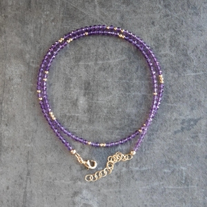 Collana girocollo Zooying con perline di ametista naturale delicata, collana con pietra portafortuna di febbraio per donna - Product Image 2