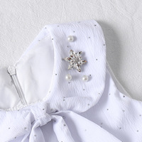 Robe en jean pour filles 2026 à col Claudine et grand nœud, idéale pour spectacles et fêtes, robe pour enfants prête à être expédiée