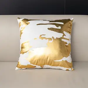 Funda de cojín con estampado de lámina de oro de terciopelo blanco y negro de lujo ligero moderno, funda de almohada geométrica de 18x18 pulgadas para sofá