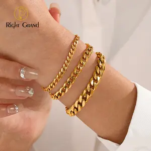 Wholesale Women Mens Personalized 18K Gold Link Bracelet Stainless Steel 4MM/6MM/8MM Cuban Chain Bracelet For Women
