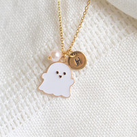 Collier fantôme personnalisé haut de gamme QIUHAN, gravé avec initiales, perles émaillées, cadeau d'Halloween mignon, faible MOQ