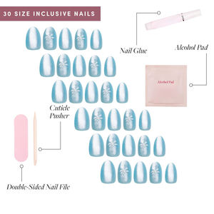 Private Label 30 Pcs Ongles Adhésifs <span class=keywords><strong>Bleu</strong></span> Pâle Glacé Flocon De Neige Graphique Court Ovale Faux Ongles Réutilisable Press On Nails Kit - Product Image 5