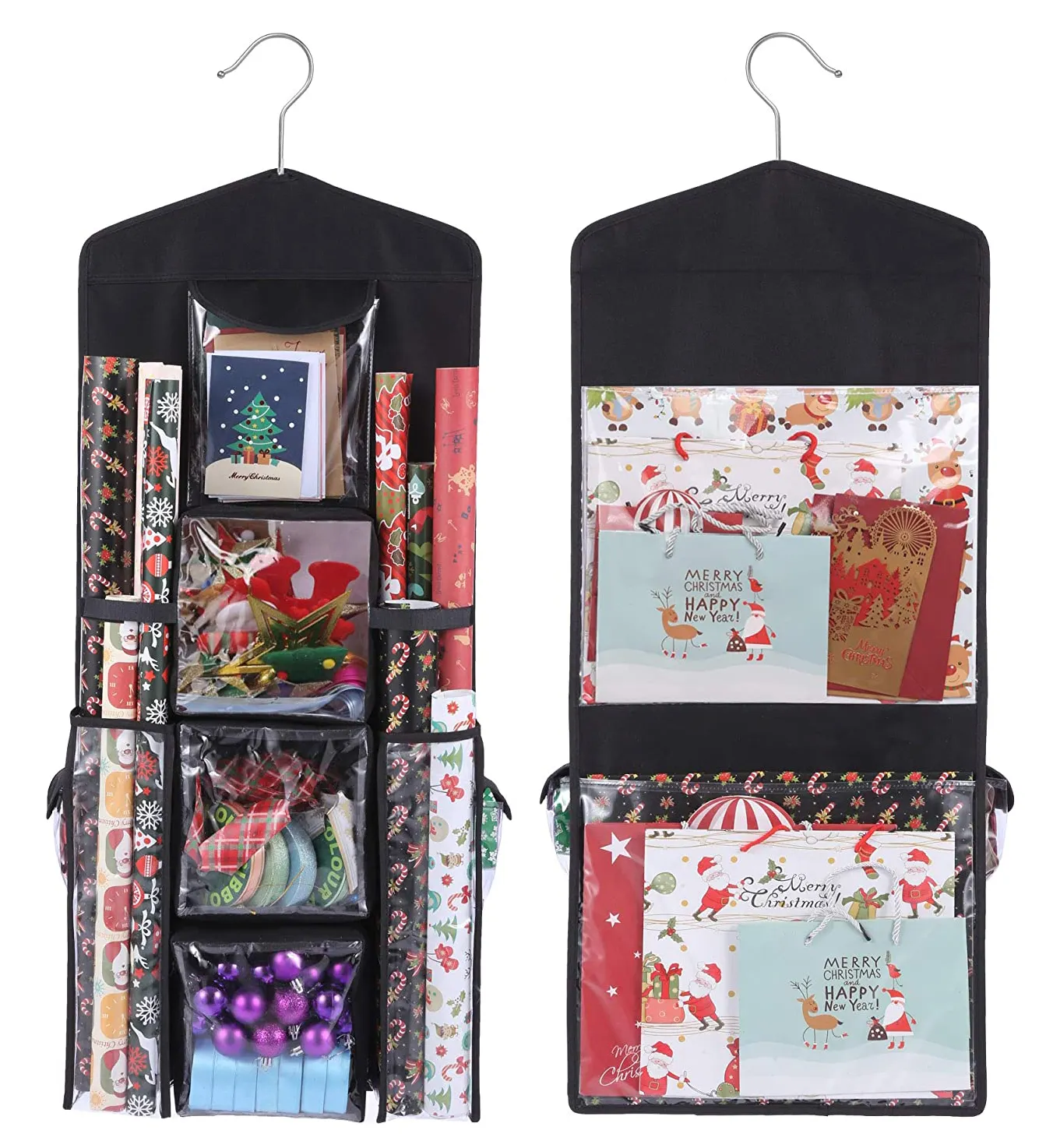 Holiday Wrapping Paper Aufbewahrung tasche mit Metall Kleiderbügel Premium Christmas Hanging Gift Wrap Organizer
