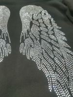 Applique personnalisable Ailes d'ange en cristal, motif rond à dos plat avec technique de pose à chaud, pour vêtements et sweats à capuche, ornée de strass