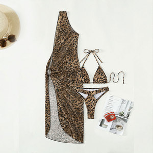 Nouveau maillot de bain trois pièces en maille à imprimé léopard européen et américain pour femmes, bikini, costume de bain pour femmes - Product Image 6