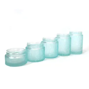 Label Printing Blue Color Glass Container Frosted Child Proof Resistant Flower Glass Jars With CRC Lid