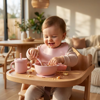 Ensemble d'alimentation pour bébé à motif animal en silicone de qualité alimentaire et sac à couches pour 0-12 mois