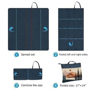 Foldable <b>Picnic</b> Tote With Shoulder Strap Waterproof Large, 3-Layer Sand Proof Camping Beach Outdoor <b>Blanket</b> - Product Image 4