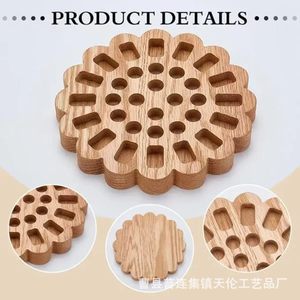 Cross-border wooden crayon holder, round pencil stand, <b>drawing</b> storage base, <b>office</b> desk, art makeup brush display rack - Product Image 4