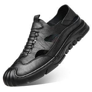 Men's Leather <b>Sandals</b> <b>Closed</b> <b>Toe</b> Lace Up Sport Style <b>Summer</b> Casual Shoes Outdoor Wearable Lightweight Breathable Design - Product Image 5