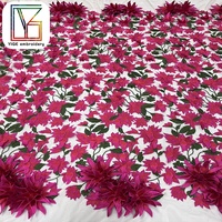 Tissu en dentelle de tulle brodé de fleurs 3D rouges de haute qualité pour robe de mariée, tissu en dentelle africaine pour mariée